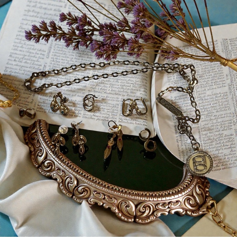 Gold and Silver Jewelry Set 6 pc earrings 1 necklace Bebe watch necklace